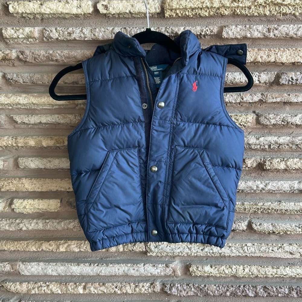 Polo by Ralph Lauren Toddler Boys Navy Blue Puffer Vest Snap Hood 3T